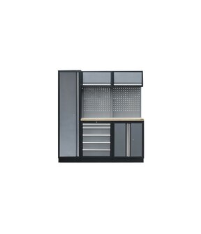 sp tools PROFESSIONEEL GARAGE WANDSYSTEEM 2 RUGPANELEN+KAST MET HOUTEN WERKBLAD